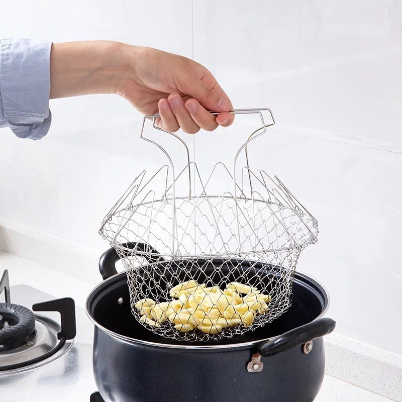 Grandes nouilles frites en acier inoxydable, outils de cuisine pour frites, panier de vidange, filet de fuite domestique, cuillère filtre pliant