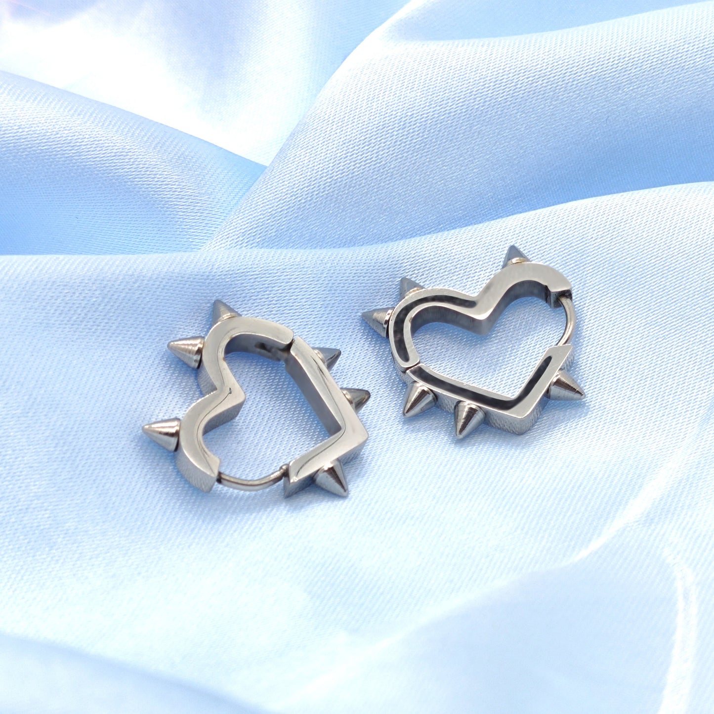 Boucles d'oreilles à rivets d'amour en acier inoxydable, cône de pêche en forme de cœur, anneau en os, Clip d'oreille