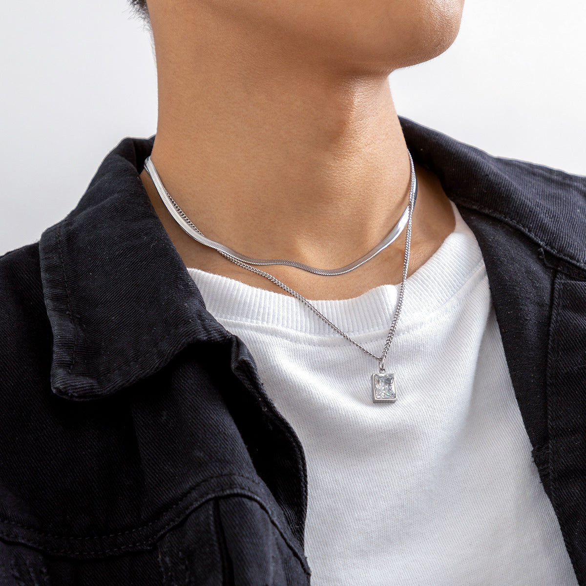 Simple Fashion Square Diamond Snake Bones Chain
