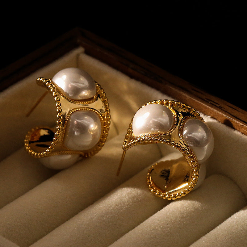 Boucles d'oreilles en forme de C de Style français pour femmes, Design perle