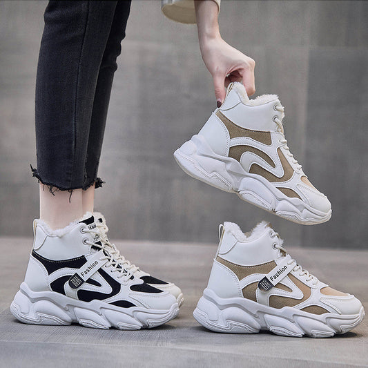 Baskets Clunky doublées en polaire, baskets montantes chaudes pour femmes