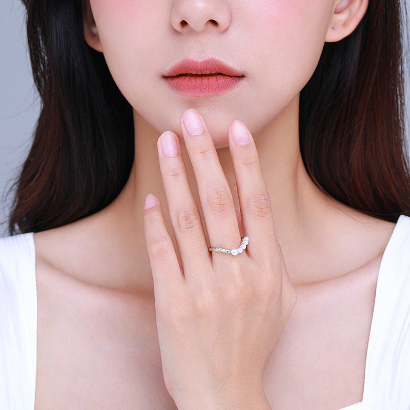S925 Sterling Silver Ring Women's Korean-style Ins Light Luxury High-grade Pearl