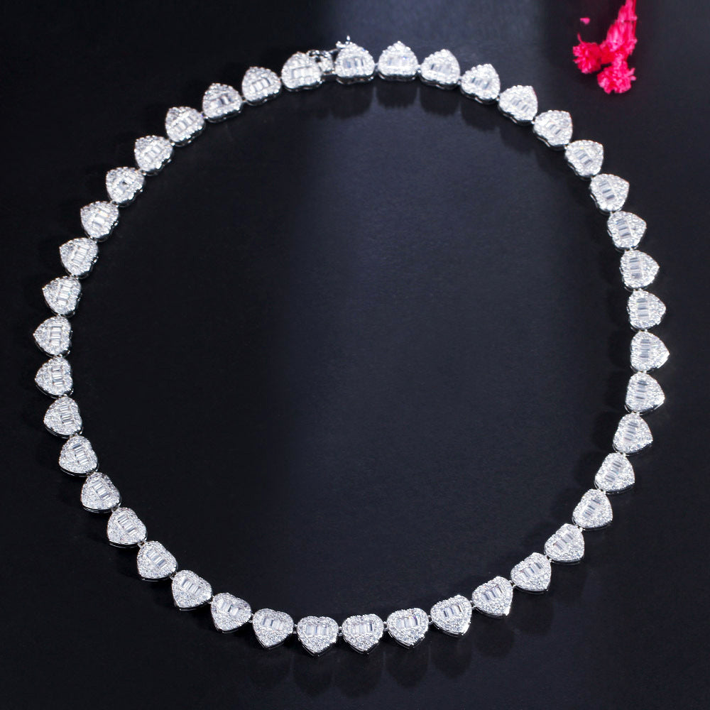Collier Hip Hop en Zircon en forme de cœur cubain, plein de diamants, couture de cœur de pêche