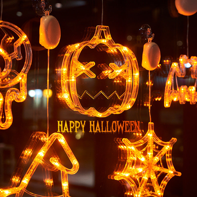 Lumières LED suspendues pour fenêtre d'halloween, araignée, citrouille, fantôme, horreur, lumières d'ambiance, lumières décoratives de fête de vacances, décoration de maison