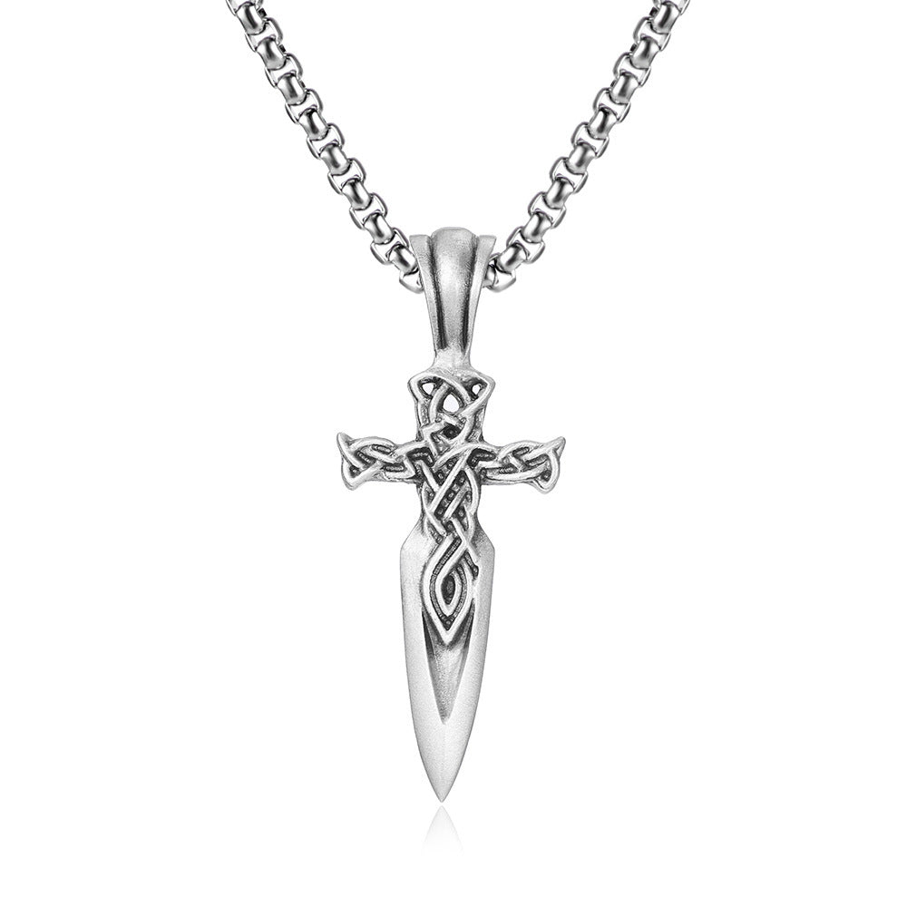 Collier en acier titane pour hommes, pendentif épée à nœud celtique sculpté Viking