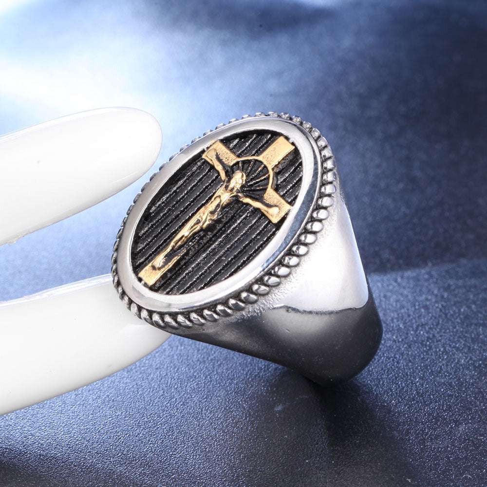 Bague croix de Jésus au design simple pour hommes
