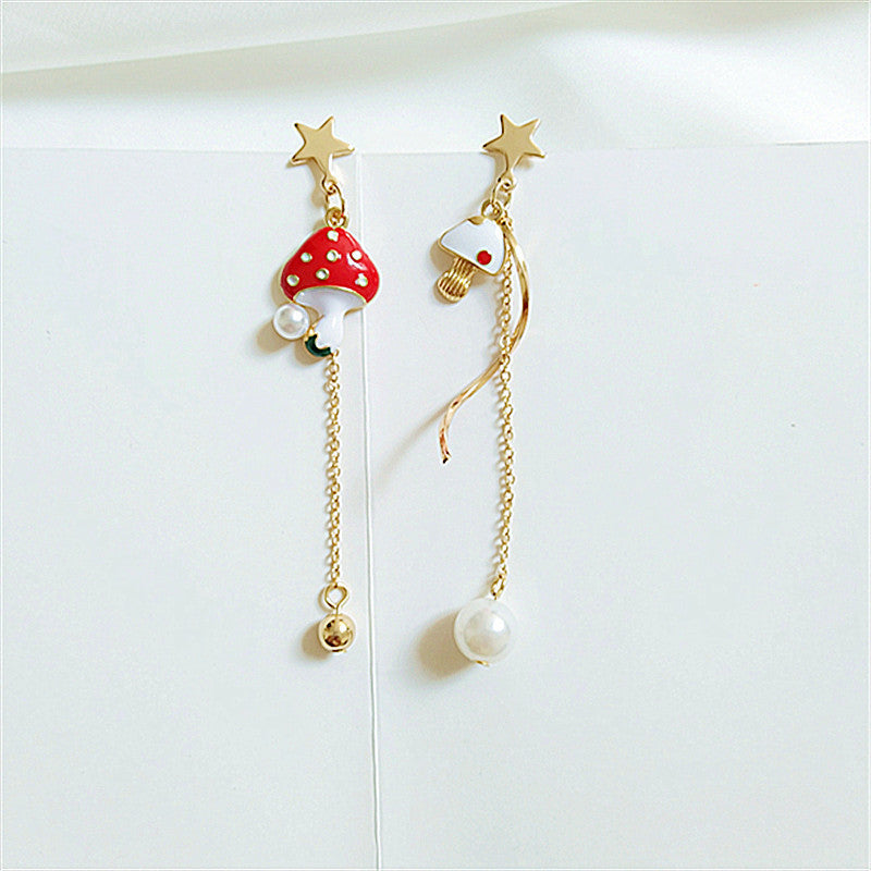 Clous d'oreilles étoile aiguille en argent sterling Asymétrie champignon