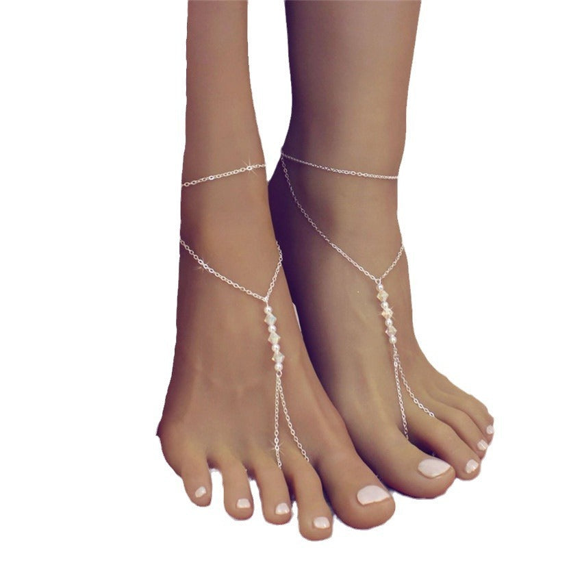 Tobillera con perlas de cristal de imitación de cristal estilo océano, joyería elegante para mujer