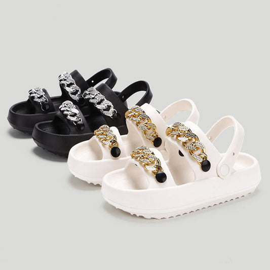 Pantoufles à chaînes à semelles épaisses pour femmes, chaussures de maison, sandales d'été et d'extérieur EVA, chaussures de plage à deux vêtements