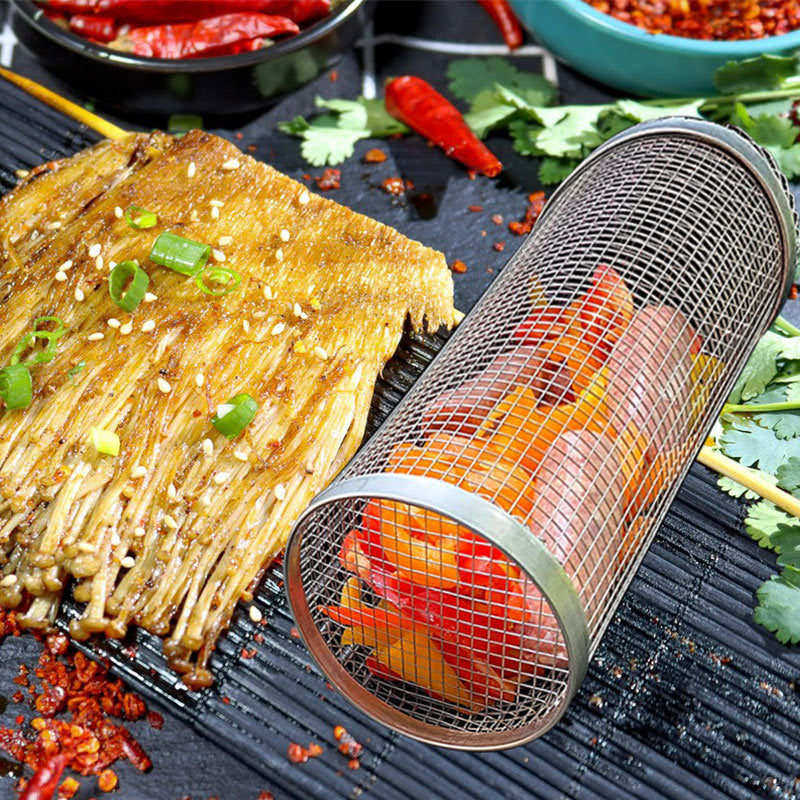 Panier à griller roulant en métal pour Barbecue, filet Portable pour Camping en plein air, Gadgets de cuisine