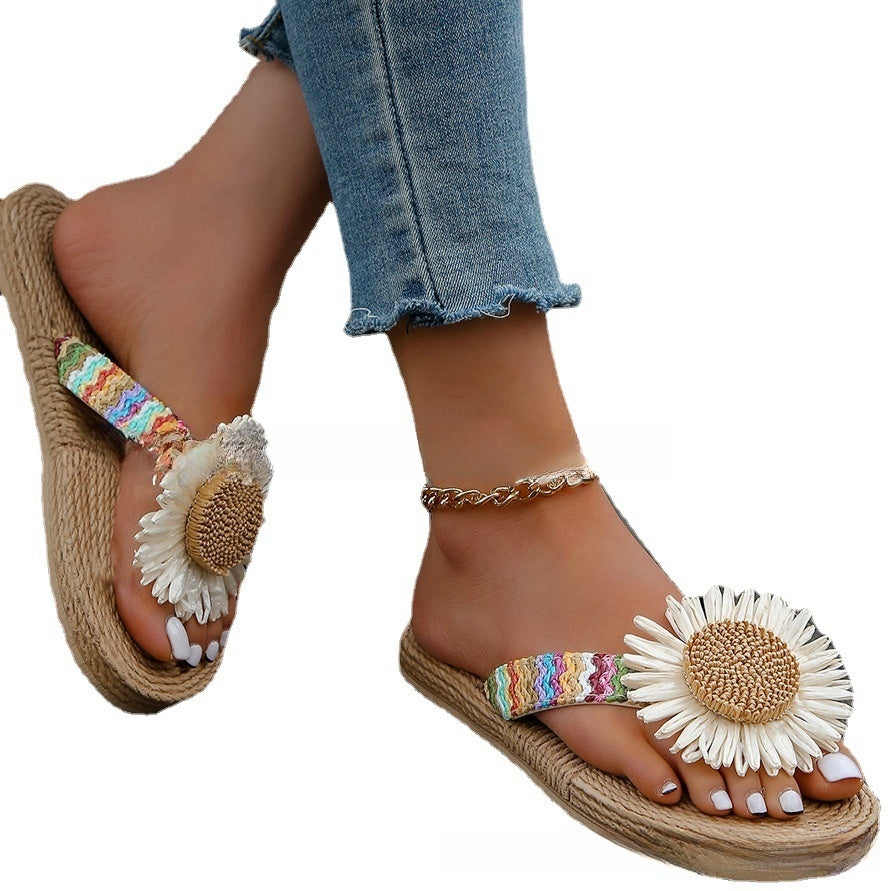 Zapatillas de playa tejidas a la moda para mujer con chanclas en espiga tejidas de verano nuevo Ins