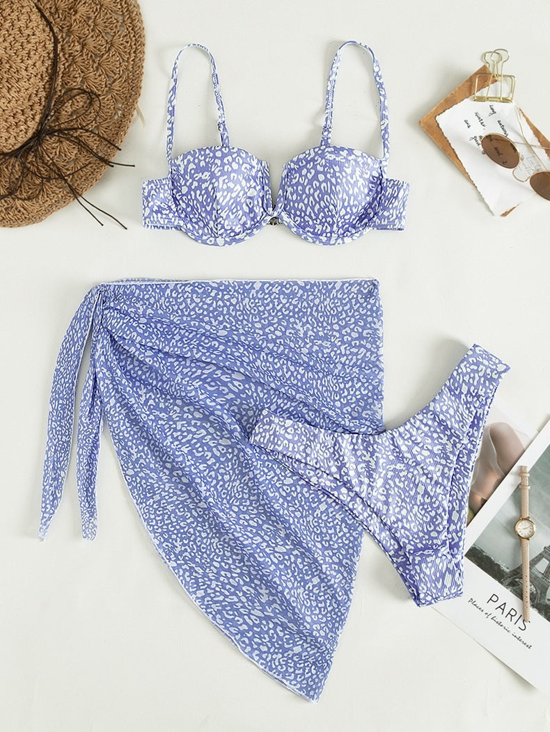 Robe de plage bikini fleurie trois pièces