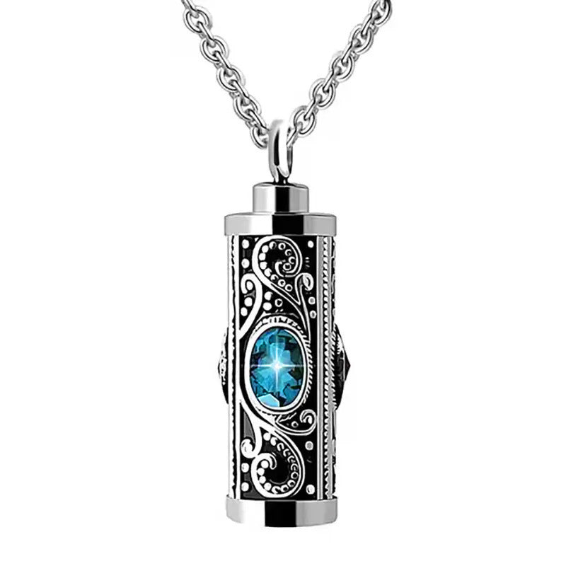 Stainless Steel Birthstone Cinerary Casket Openable Pendant Necklace