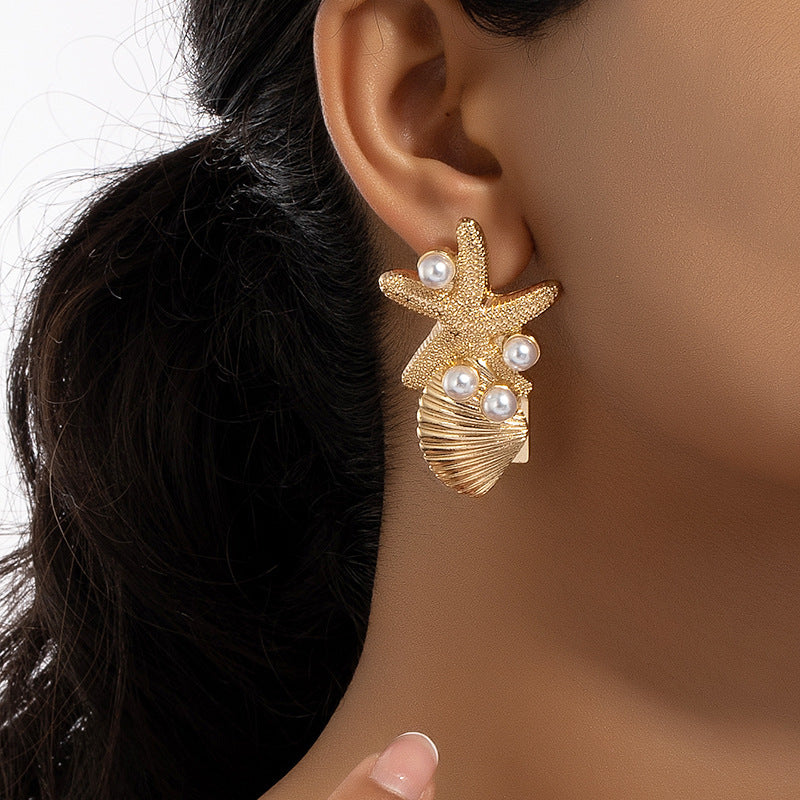 Boucles d'oreilles en forme d'étoile de mer, Style plage, clous d'oreilles en perles Vintage pour femmes