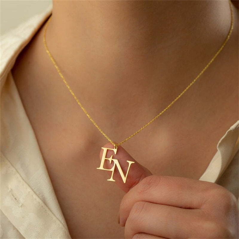 Collier pendentif lettre personnalisé plaqué or en acier inoxydable