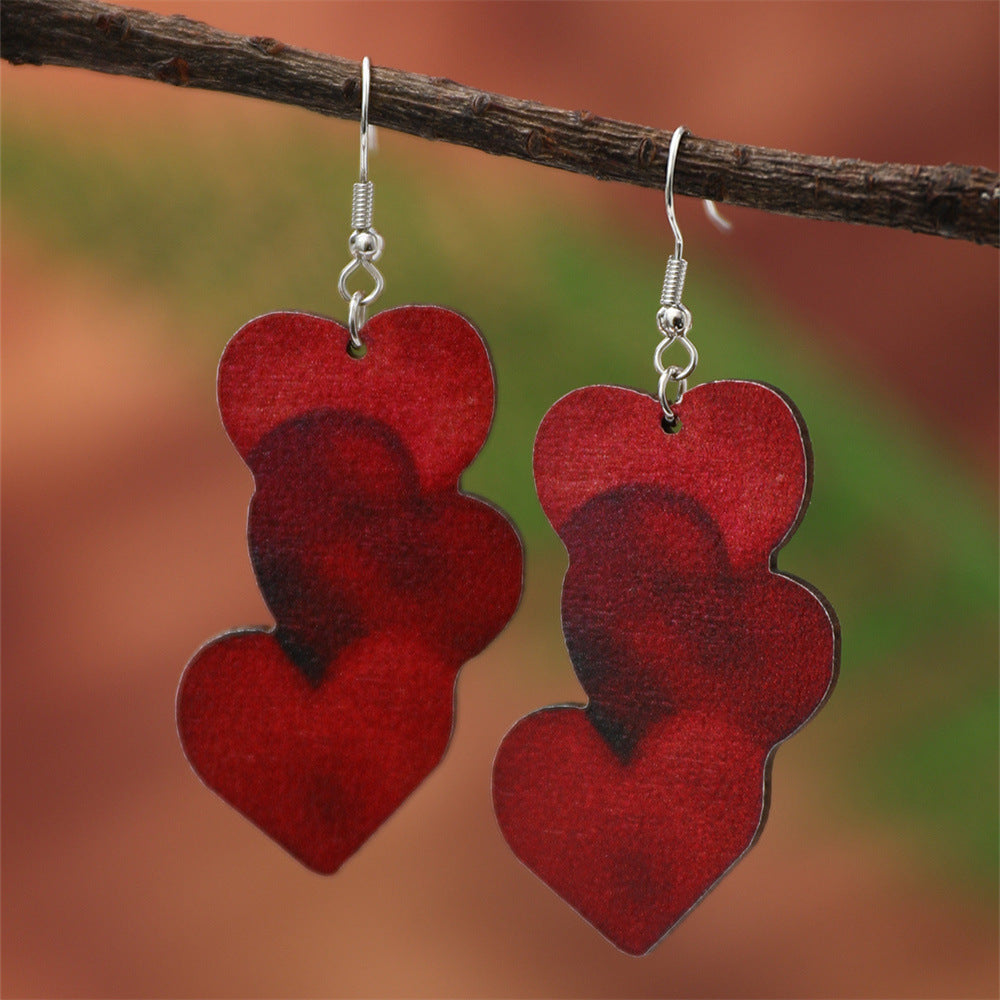 Boucles d'oreilles décoratives en bois en forme de lettre de coeur, série saint-valentin