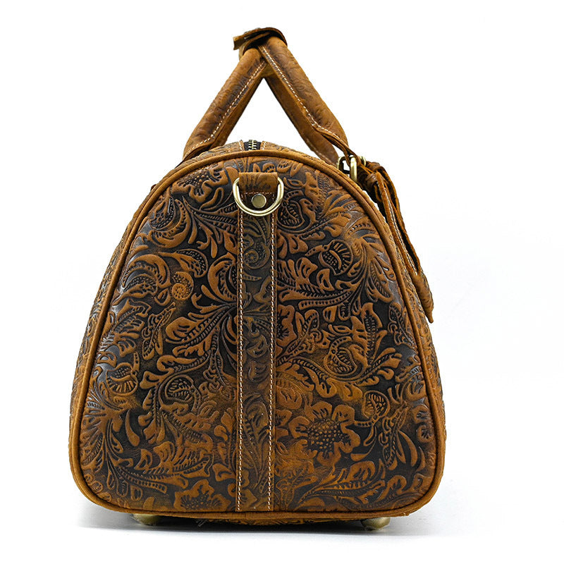 Sac à bagages imprimé Vintage, couche supérieure en cuir de vache, sac à main de loisirs, sac de sport
