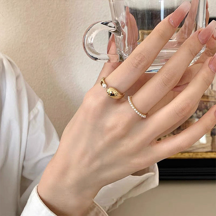 Women's Special-interest Design French Vintage Pearl Metal Ring
