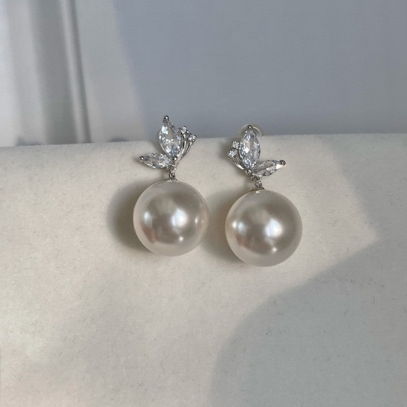 925 Sterling Silver Needle Pearl Stud Earrings Women's All-match Refined Simple