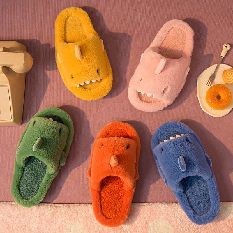 Zapatillas de algodón con tiburón para hombre y mujer, antideslizantes, cálidas, para otoño e invierno