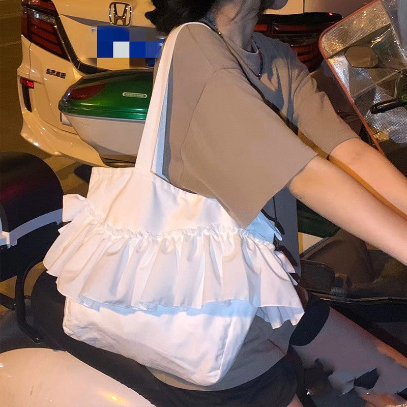 Bolso de compras de encaje con lazo de color liso
