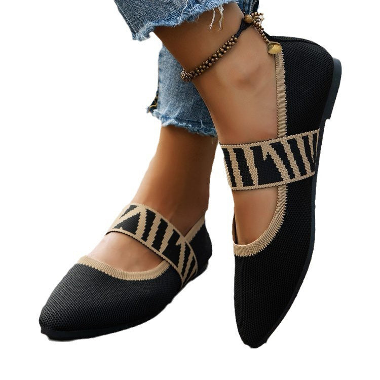Nouveau Chaussures plates pointues tissées volantes à bouche peu profonde