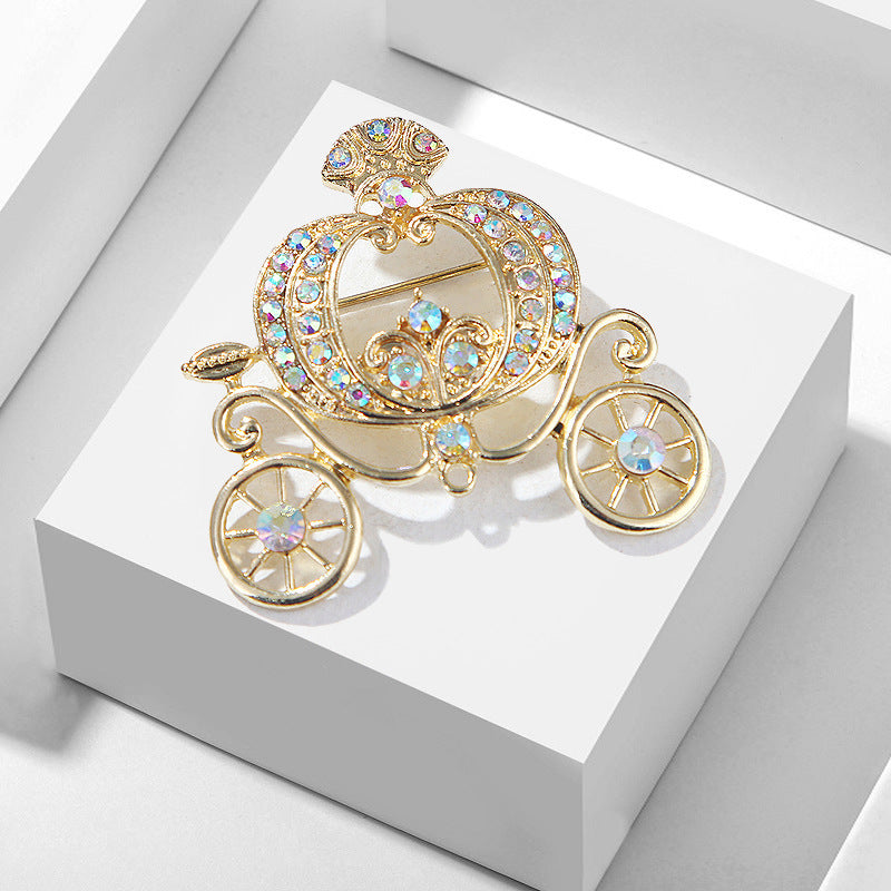 Lanhao Gris Guniang Citrouille Voiture Broche Conte De Fées Style Strass Coloré