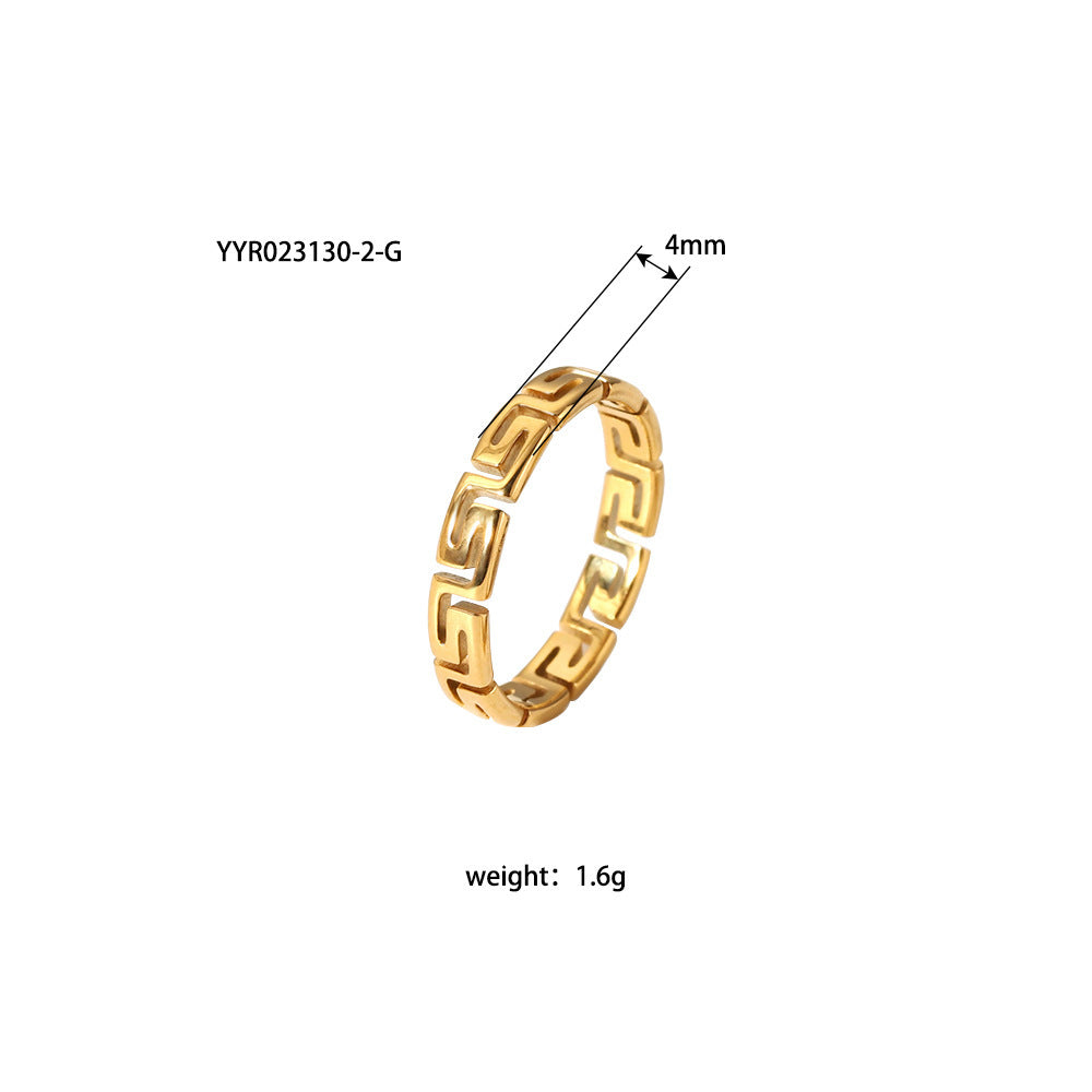 Stainless Steel Ring Great Wall Pattern Geometric Hollow Fashion All-match Titanium Steel Ring