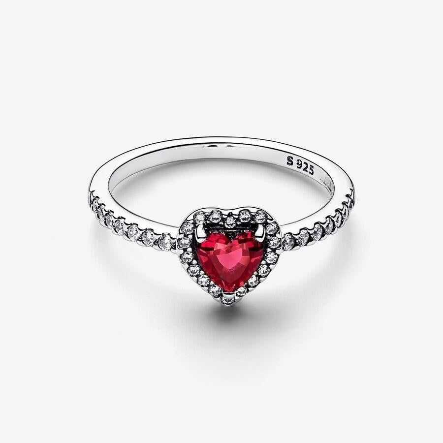 Bague coeur rouge en argent sterling rubis