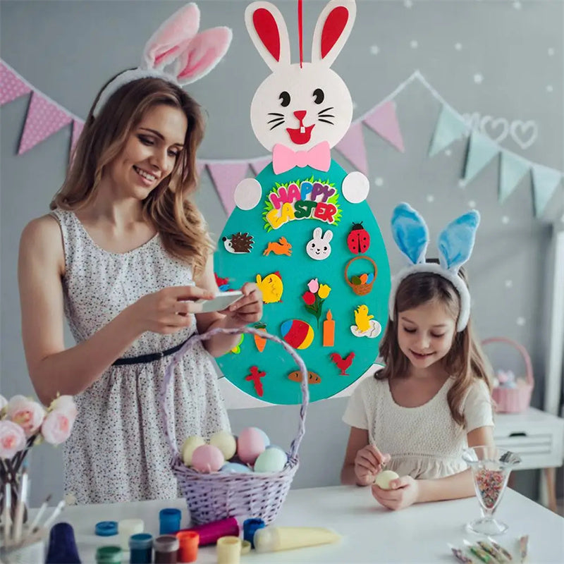 Colgantes de conejito de fieltro DIY para niños de Pascua, juguete con alfabeto desmontable, adorno de Pascua, regalo de Pascua para decoración de la pared de la puerta del hogar