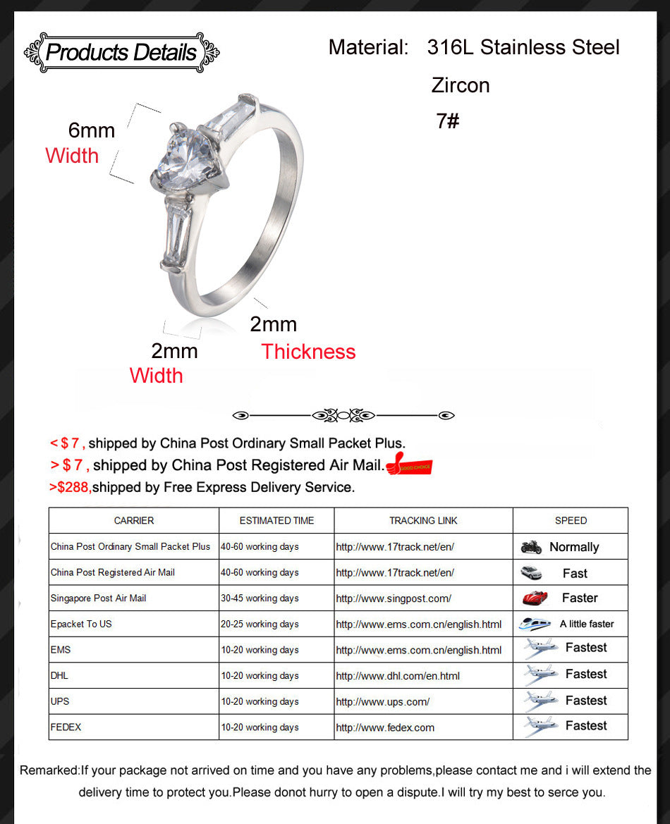 Bague en diamant en forme de cœur pour femmes, bijoux en acier inoxydable moulé