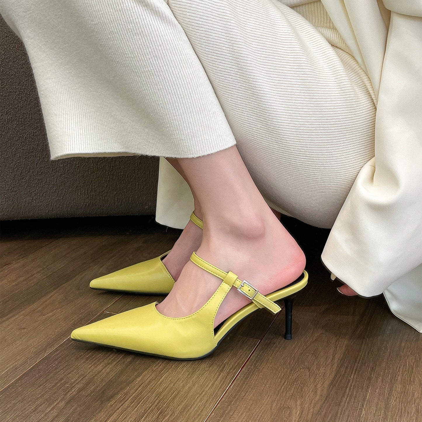 Chaussures à talons hauts pointus, demi-pantoufles à bout fermé pour femmes