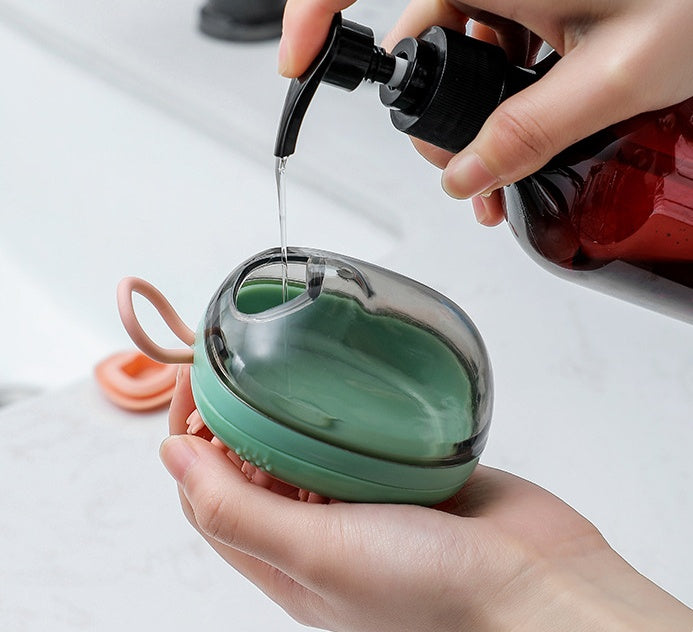 Nouveau 2 en 1 animal de compagnie chat chien nettoyage bain Massage shampooing distribution de savon brosse de toilettage fournitures pour animaux de compagnie