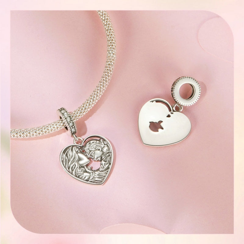 Adorno de cuentas de plata de ley con amor de madre e hija