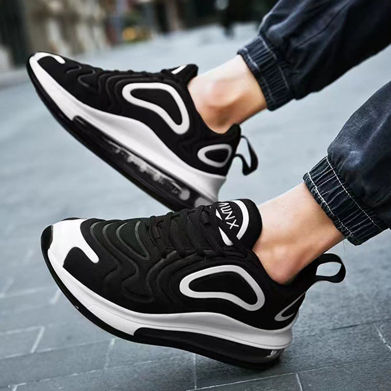 Zapatos informales con cojín de aire para hombre, zapatillas deportivas transpirables con cordones, color negro, para exteriores