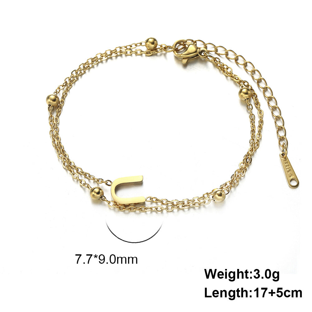 Cut Titanium Steel Double-layer Chain 26 Letters Pendant Bracelet