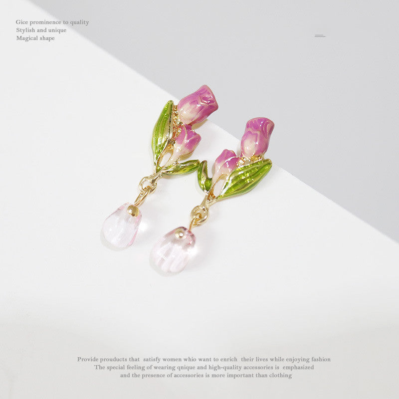 Enamel Dripping Tulip Sterling Silver Needle Earrings