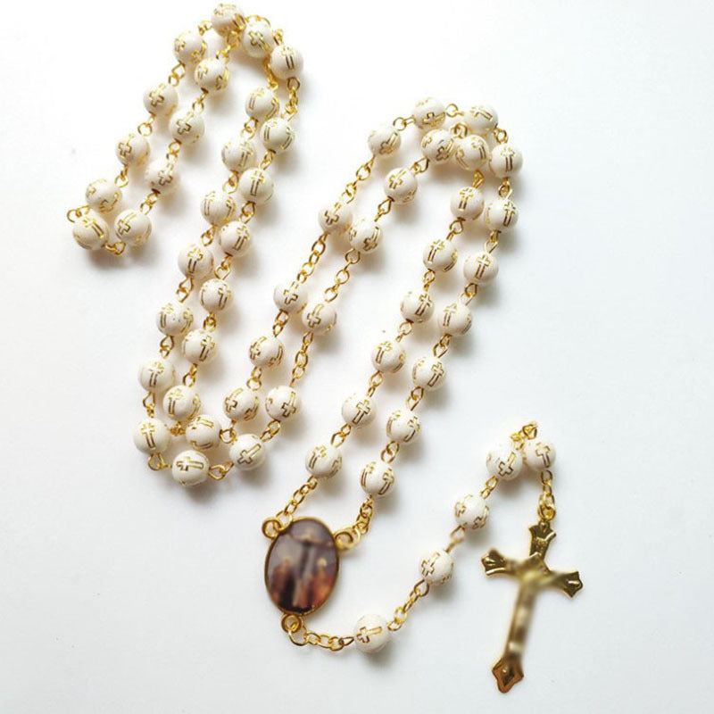 Bronzing Cross Bead Cross Pendant Acrylic Necklace