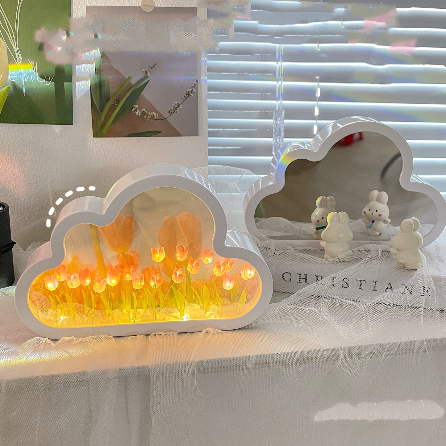 Lampe de nuit tulipe, matériel de bricolage, lampe de nuit en forme de nuage, miroirs décoratifs, cadre photo, lampes de table LED, bureau créatif coréen, chambre à coucher, cadeaux d'anniversaire faits à la main