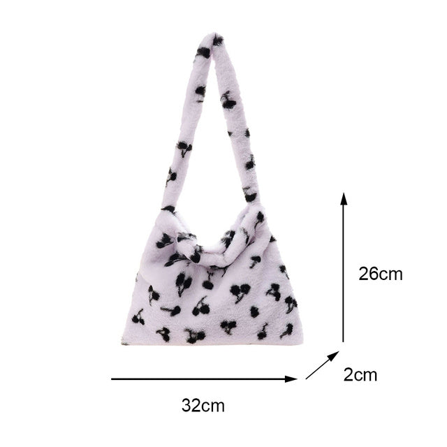 Sac à main portable en peluche pour femme
