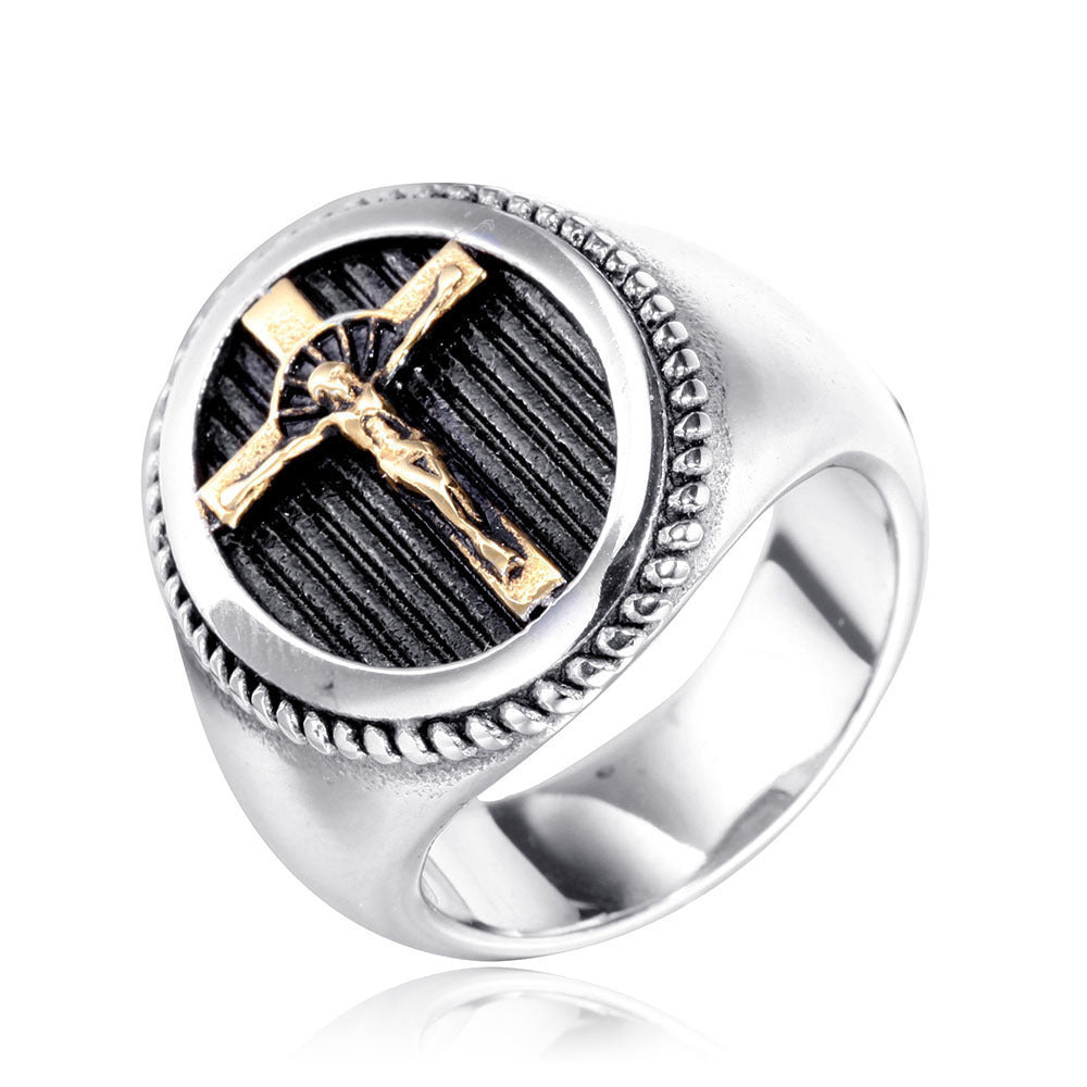 Bague croix de Jésus au design simple pour hommes