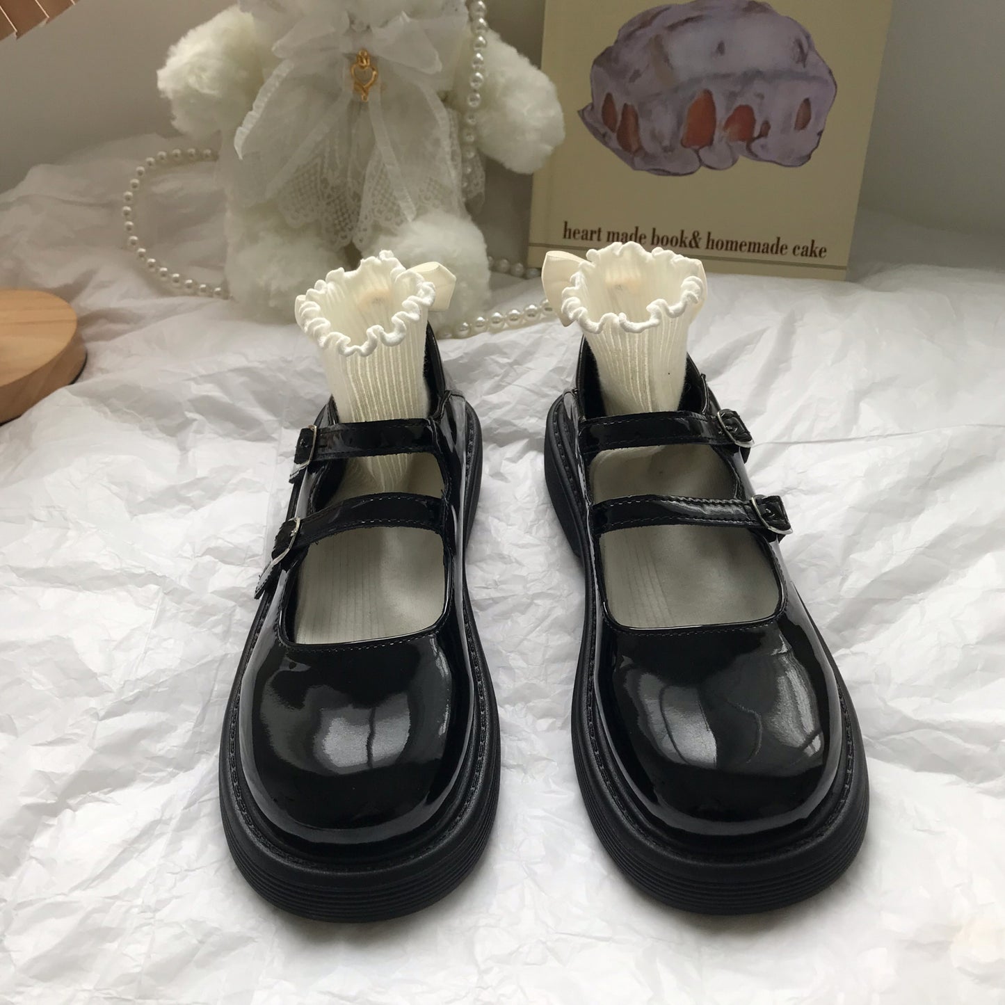 Petites chaussures en cuir noires de Style anglais rétro, ligne féerique féminine avec Mary Jane