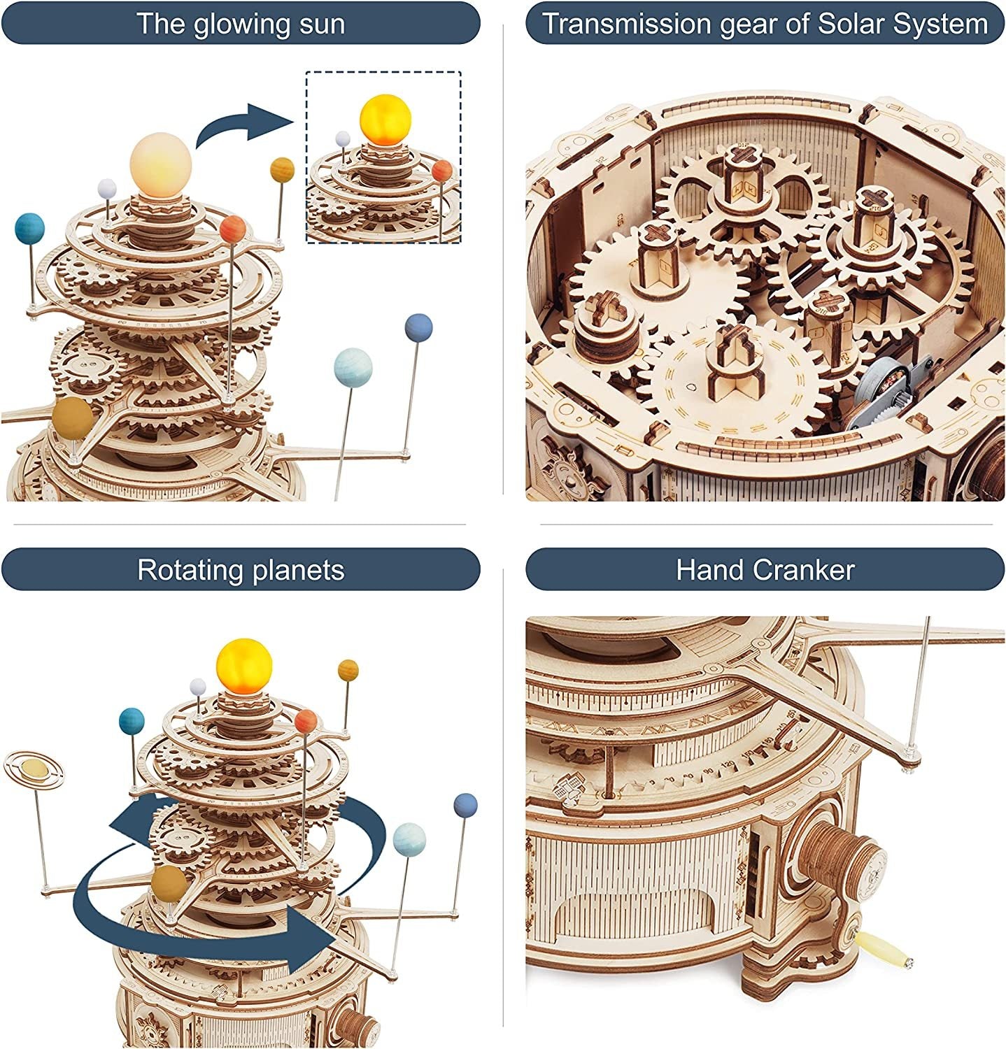 Robotime ROKR 316 pièces rotatif mécanique Orrery 3D jeux de Puzzle en bois assembler des Kits de construction de modèles jouets cadeau pour enfants garçons
