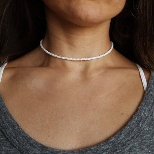 Sweet And Simple Natural White Glass Beads Women's Necklace