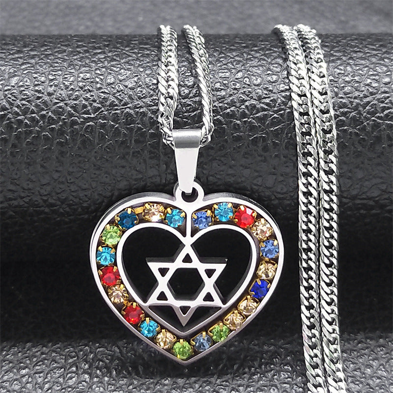Collier géométrique en Zircon de couleur étoile à Six branches en acier inoxydable
