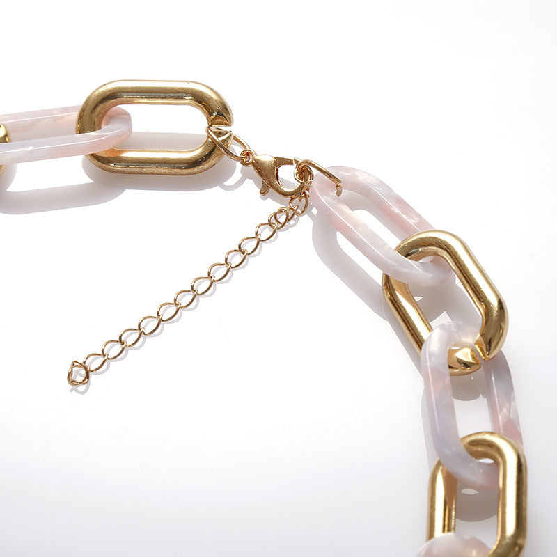 Acetate Acrylic Metal Buckle Stitching Leopard Print Plate Short Necklace