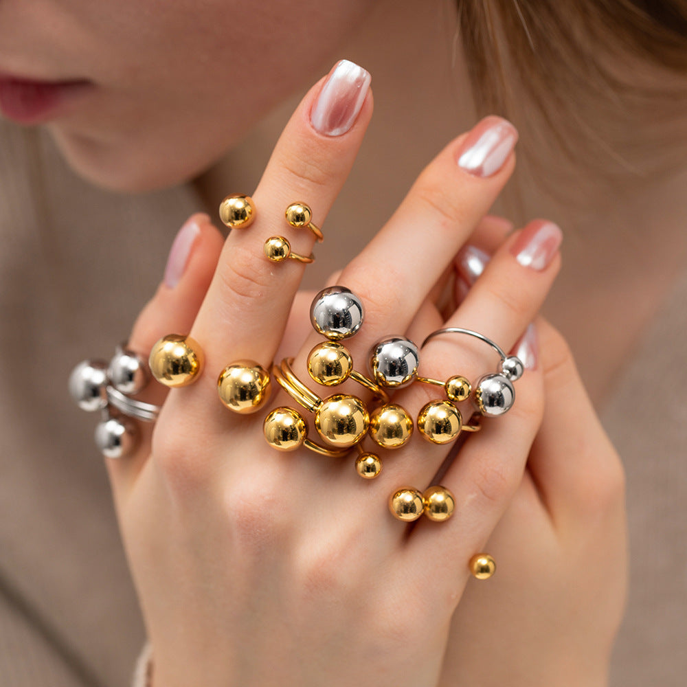 Bague de personnalité sphérique pour femme, anneau à bille en acier doré, anneau à sens élevé