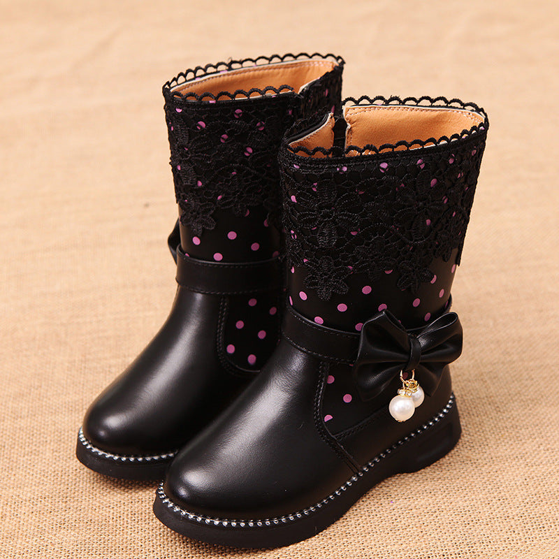 Zapatos de algodón para niña con colgante de lazo y terciopelo