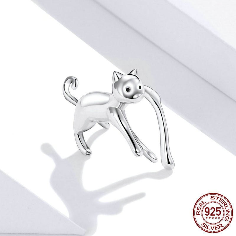 Boucles d'oreilles simples en argent sterling S925 pour filles, chaton mignon