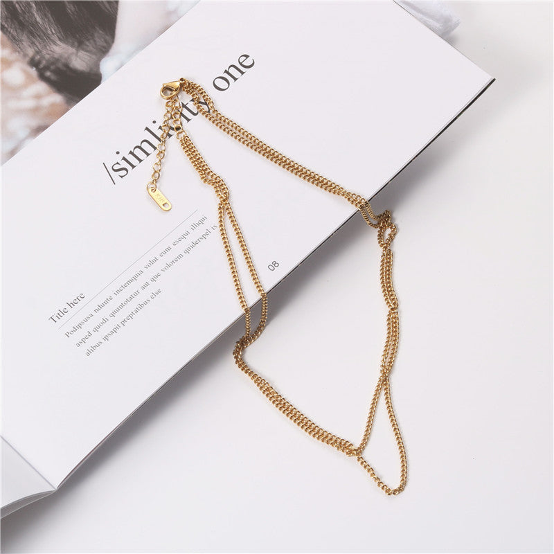 18k Plated Double-layer Flat Curb Necklace Gold Necklace